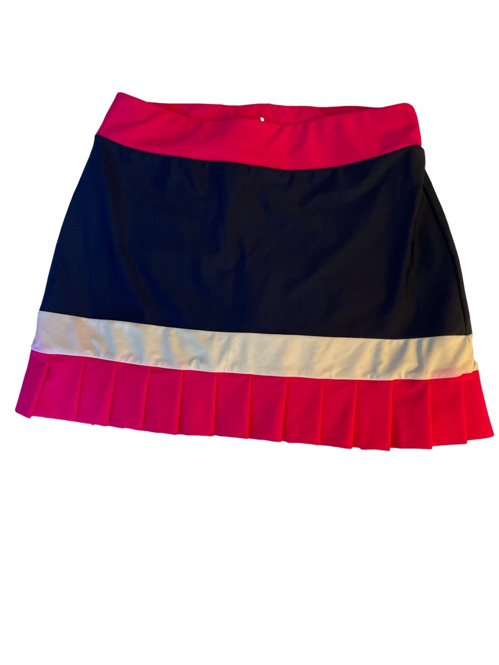 Tzu Tzu Black, Hot Pink and Cream Colorblock Pleated Mini Skirt